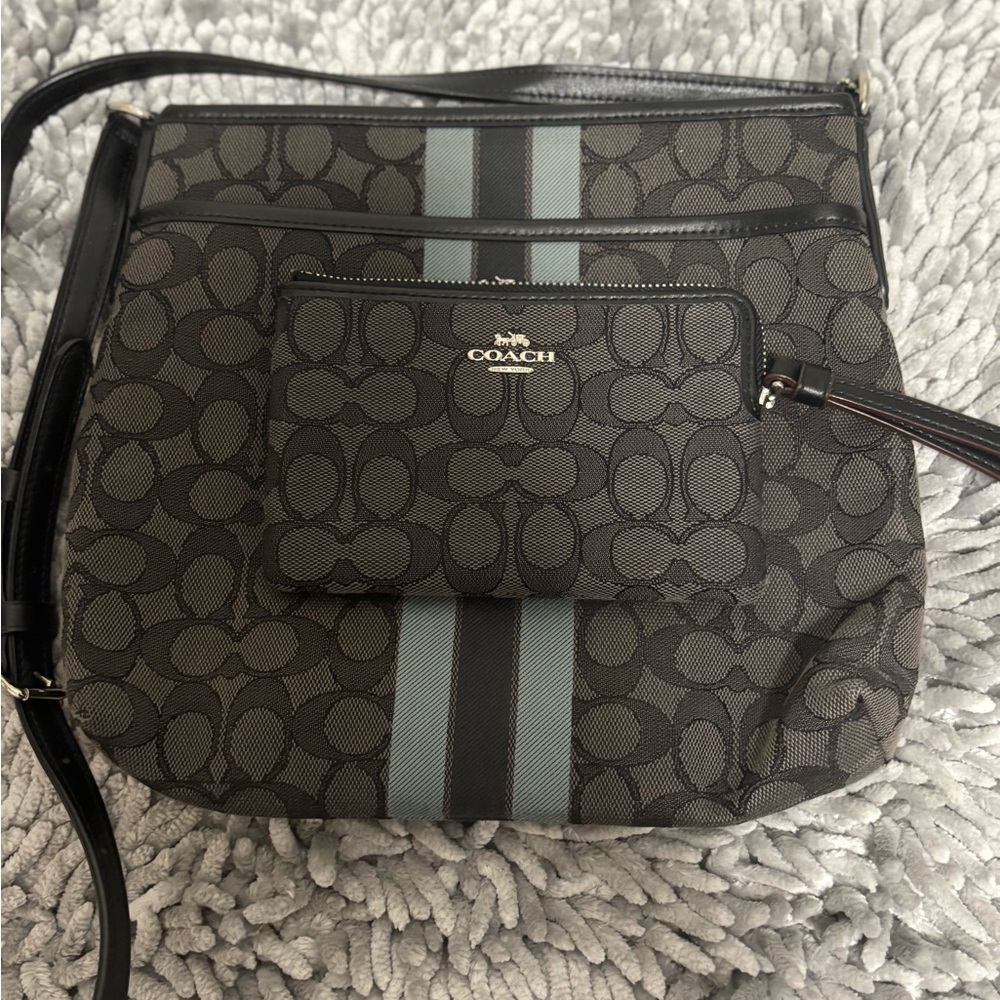 Coach Signature Black and Gray Crossbody Bag - Picture 2 of 5